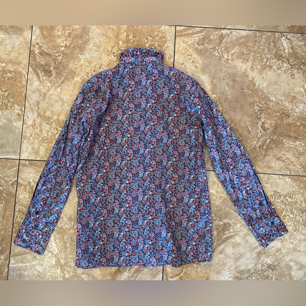 CYRILLUS PARIS Floral Ruffle Mock Neck Blouse Liberty Print Top US 8 FR 38 - Picture 4 of 14